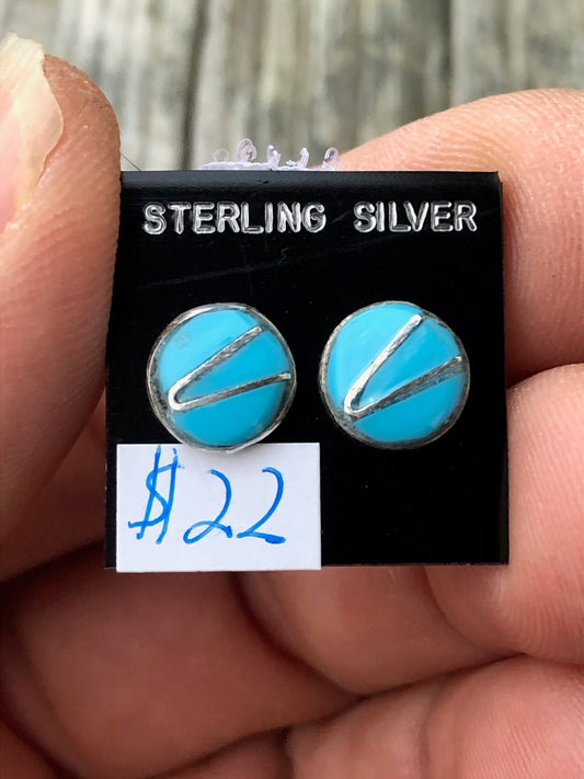 Zuni Sterling Silver and Turquoise inlay studs