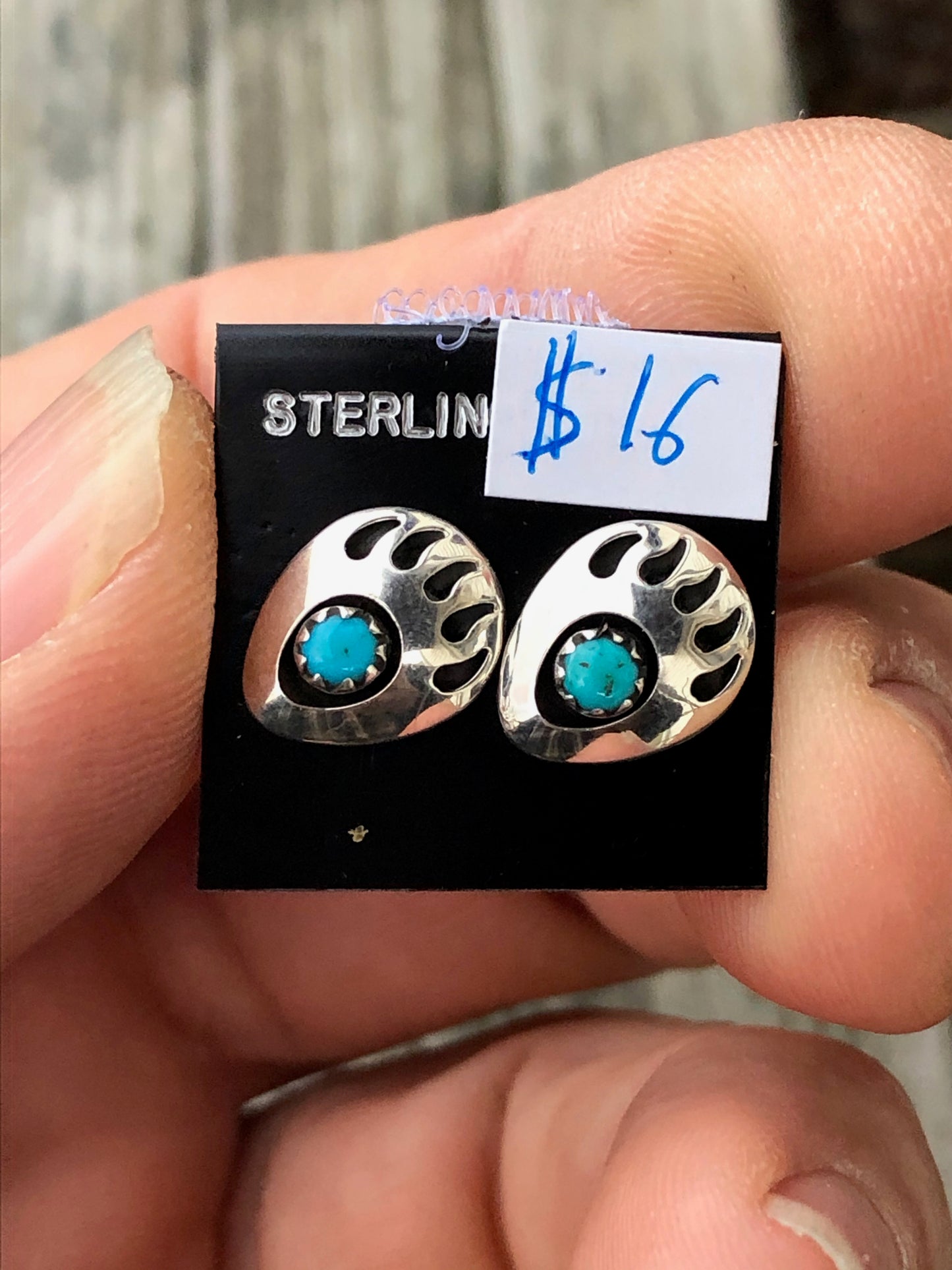 Navajo Sterling silver Shadow box Turquoise Bear paw Studs