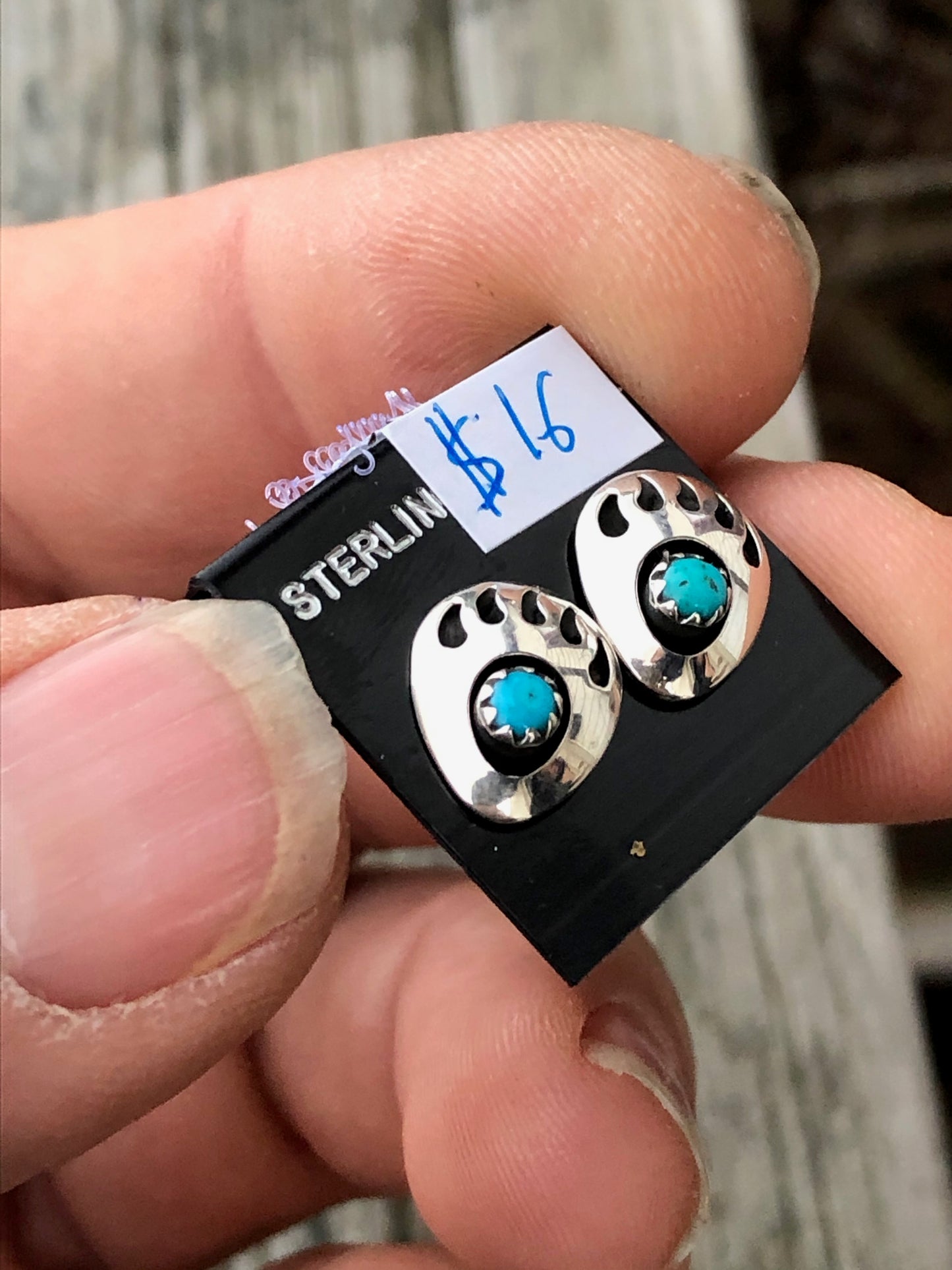 Navajo Sterling silver Shadow box Turquoise Bear paw Studs