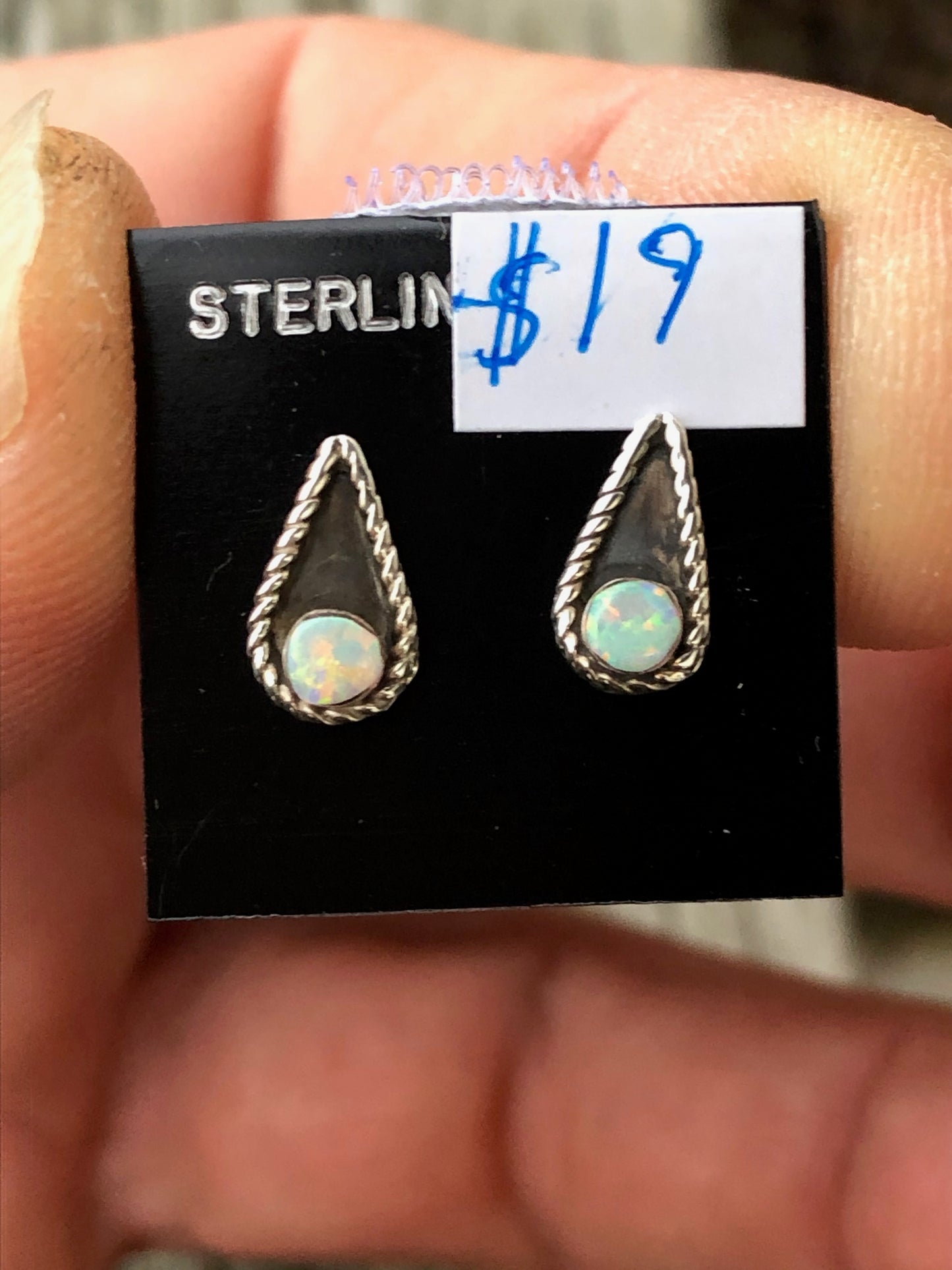 Zuni Sterling silvered white opal studs