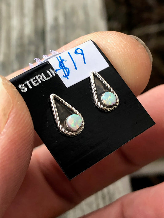 Zuni Sterling silvered white opal studs