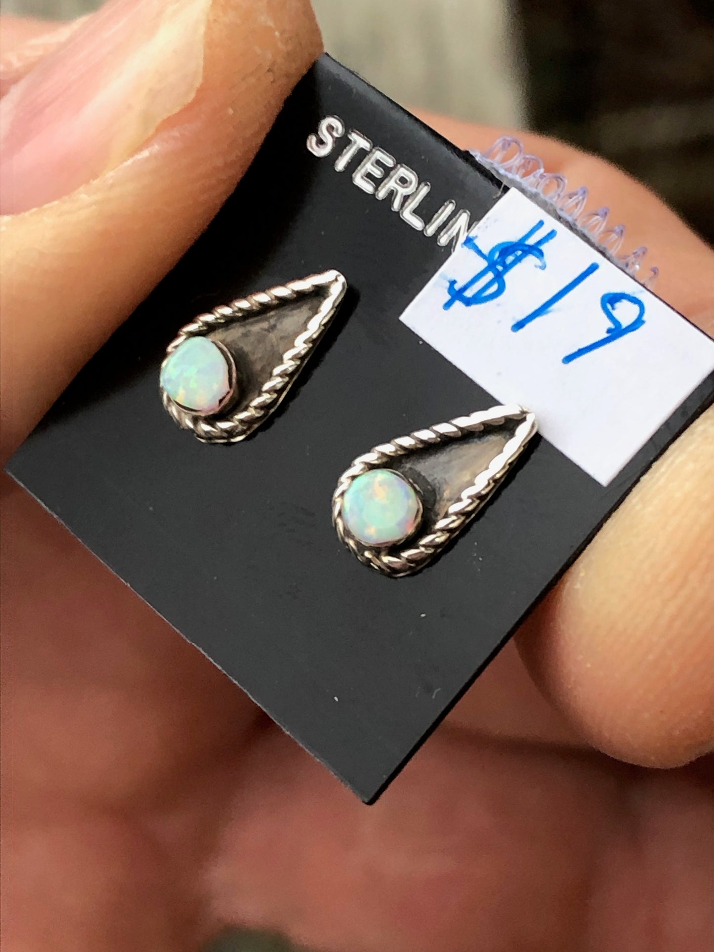 Zuni Sterling silvered white opal studs