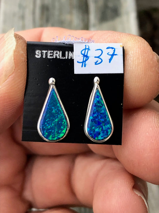 Navajo Blue Opal tear studs with sterling silver