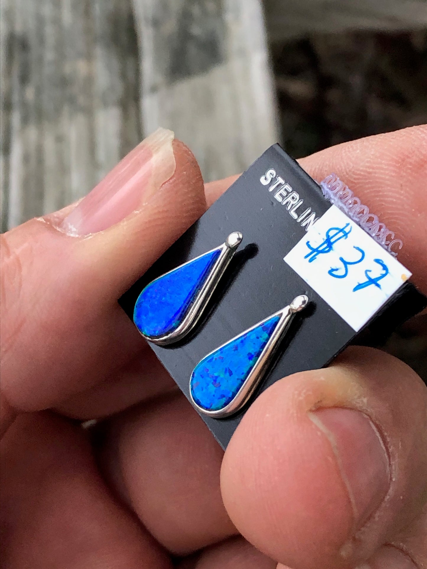 Navajo Blue Opal tear studs with sterling silver