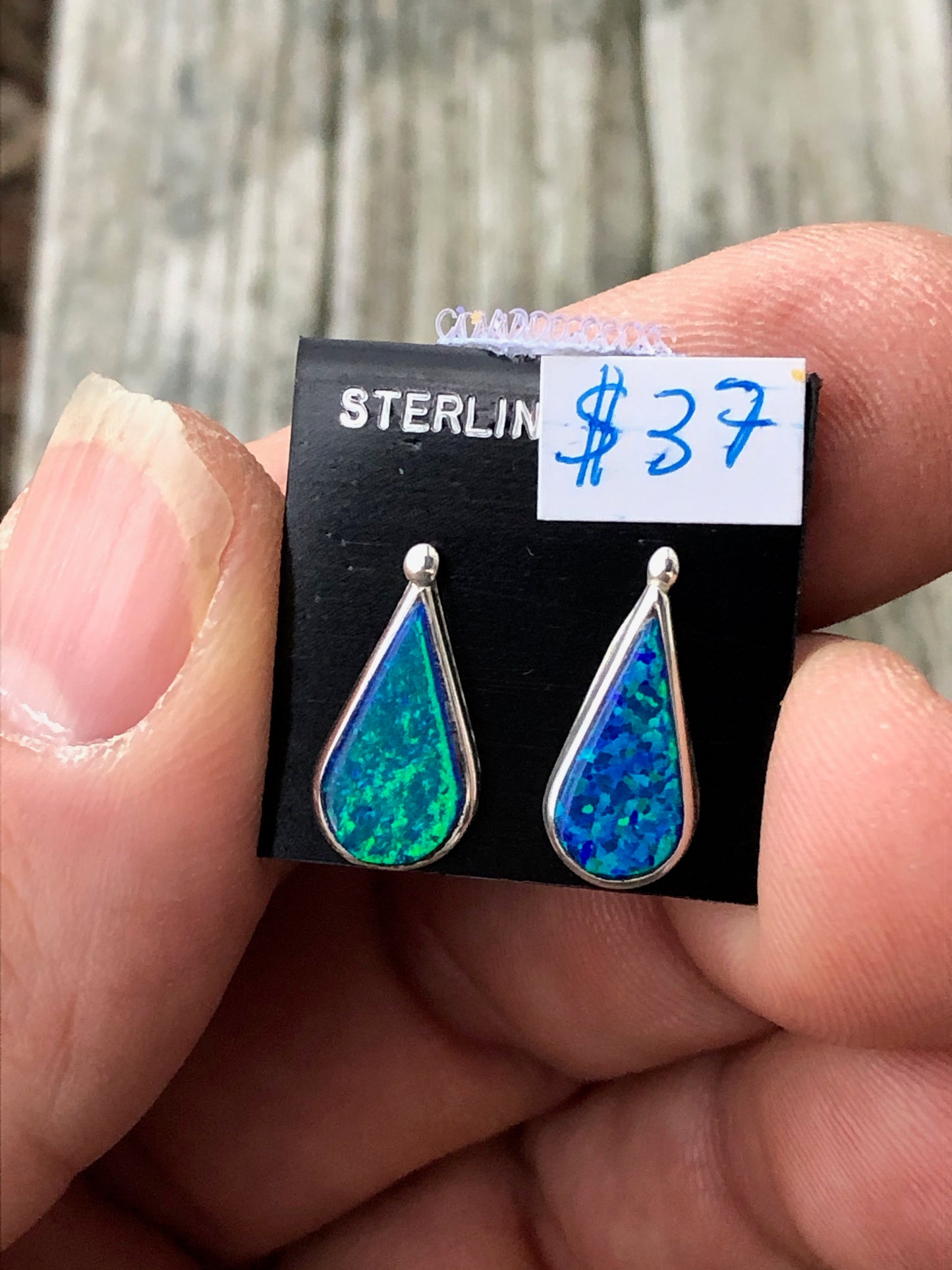 Navajo Blue Opal tear studs with sterling silver