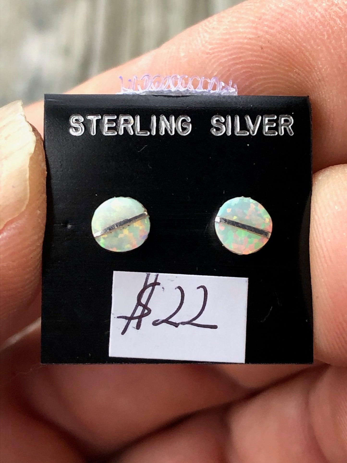 Navajo White opal and sterling silver inlay studs