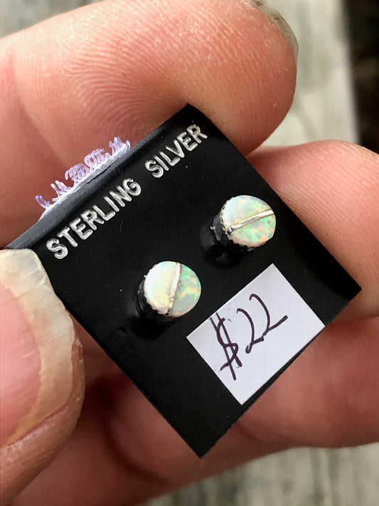 Navajo White opal and sterling silver inlay studs