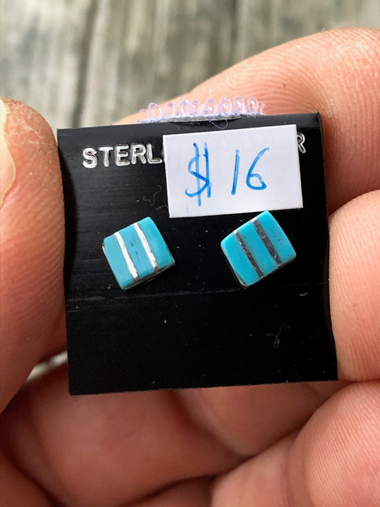 Zuni sterling silver and turquoise square studs