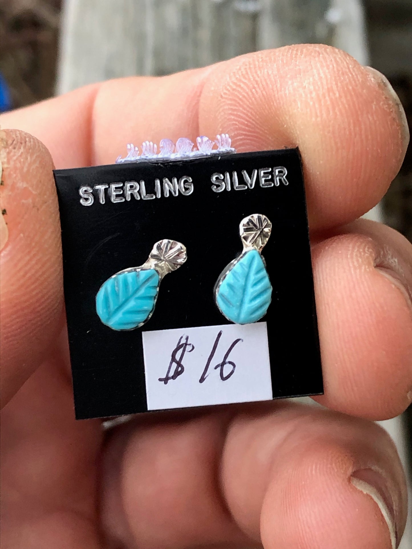 Zuni Turquoise Leaf studs with sterling silver