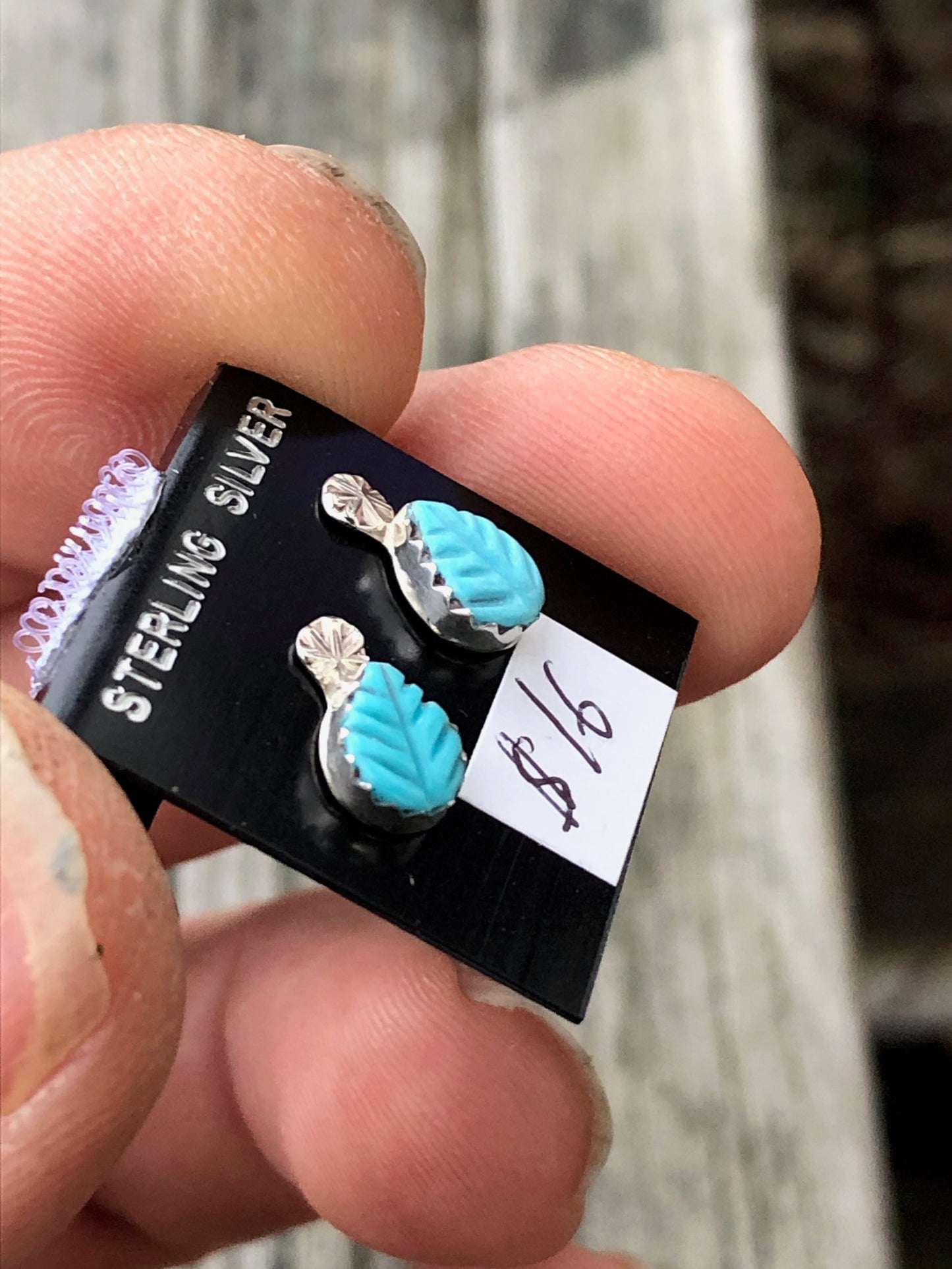 Zuni Turquoise Leaf studs with sterling silver