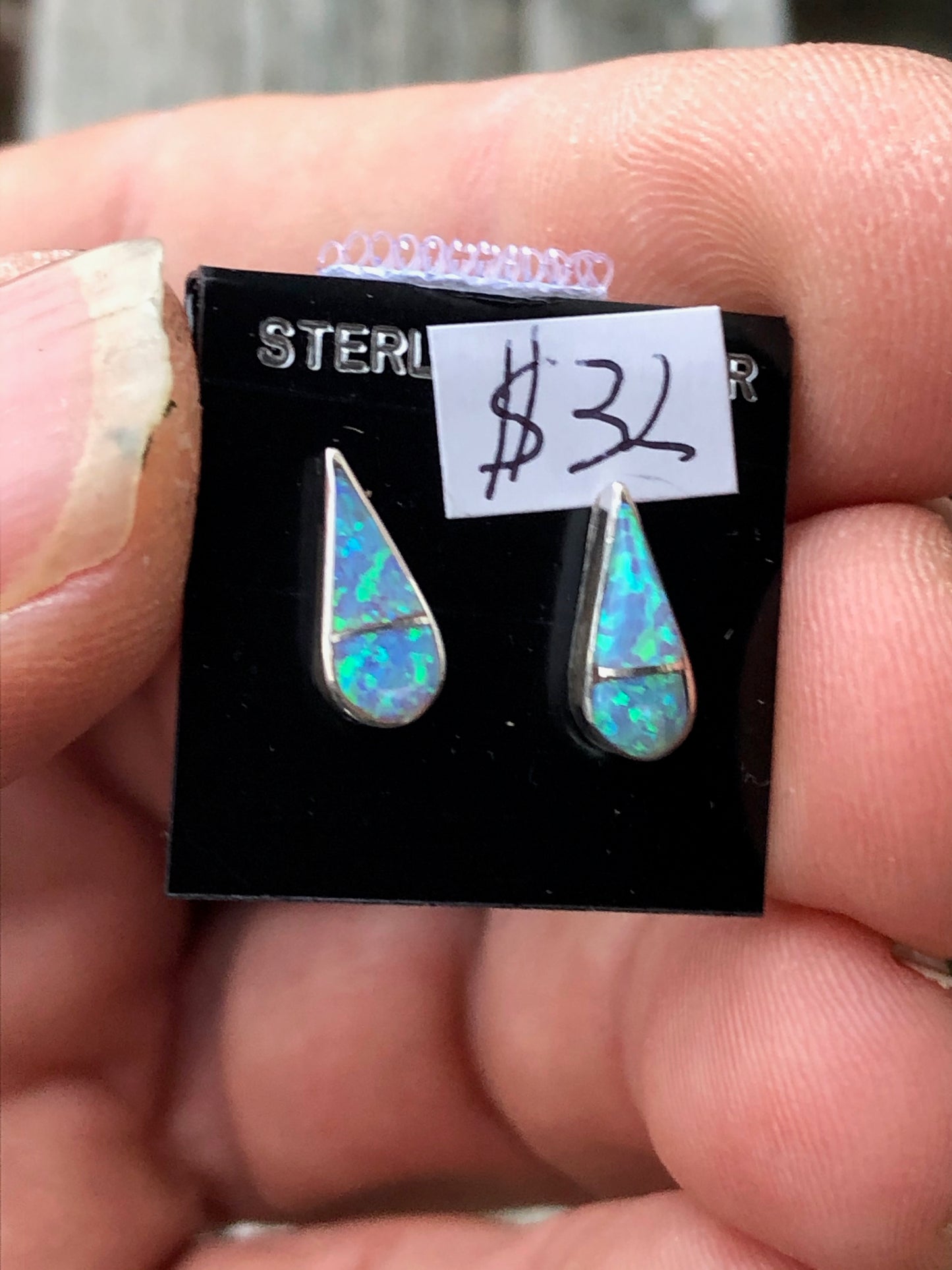 Navajo Tear Drop Opal Sterling Silver Stud