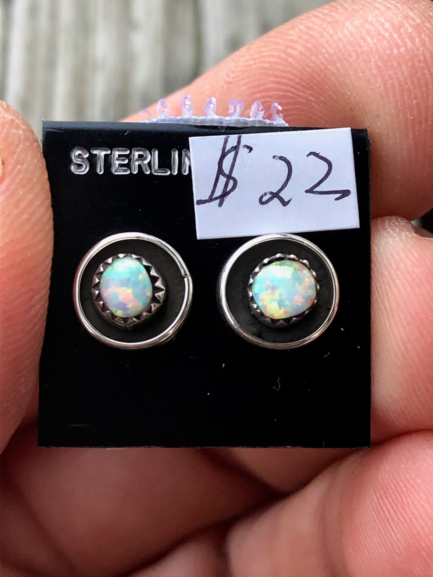 Navajo White opal Sterling silver Studs