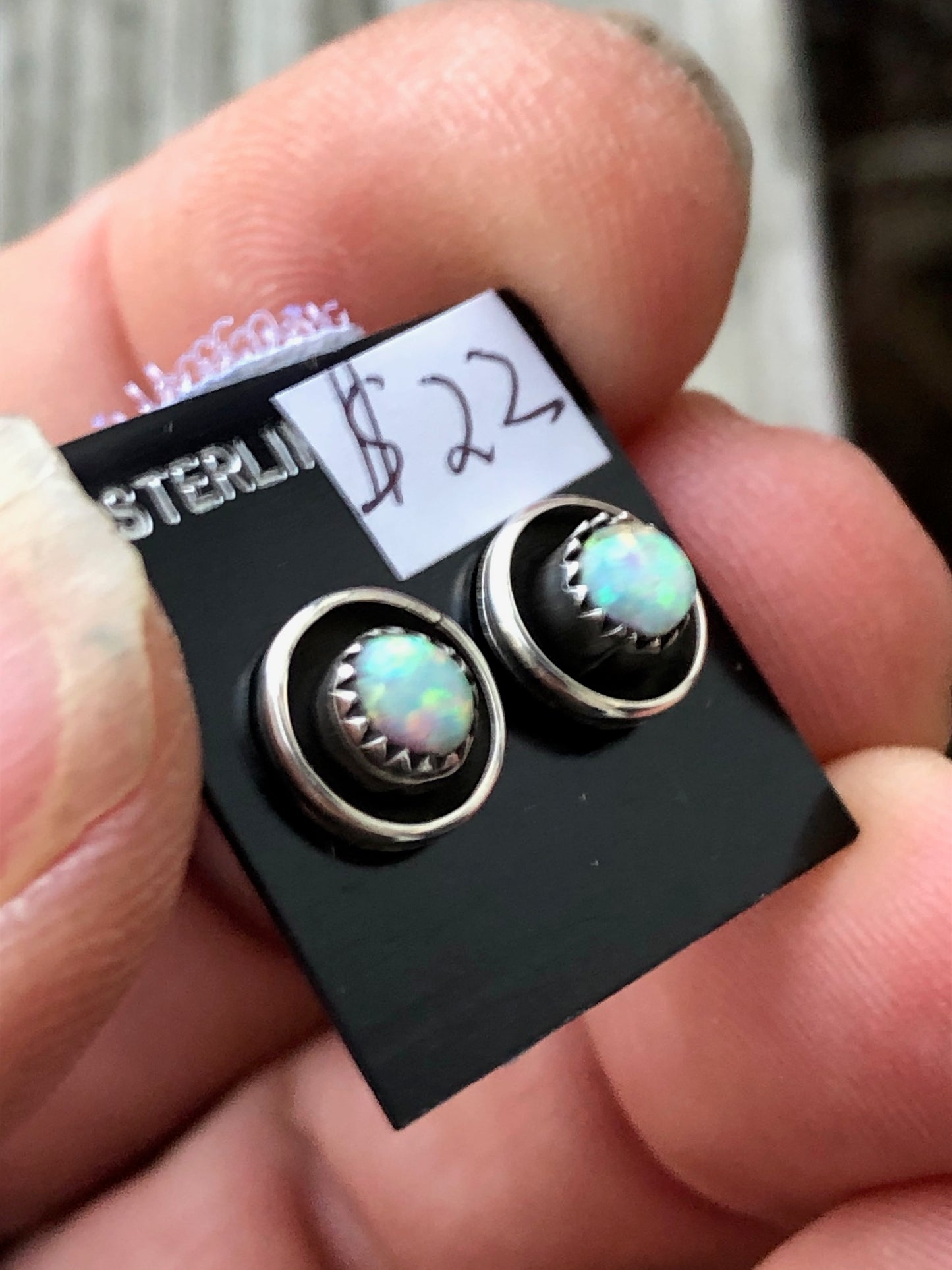 Navajo White opal Sterling silver Studs