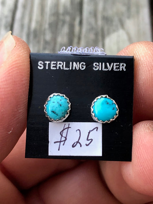 Navajo Beautiful Sleeping Beauty Turquoise and sterling silver stud