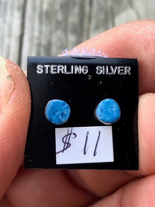 Zuni Beautiful Lapis and Sterling Silver stud