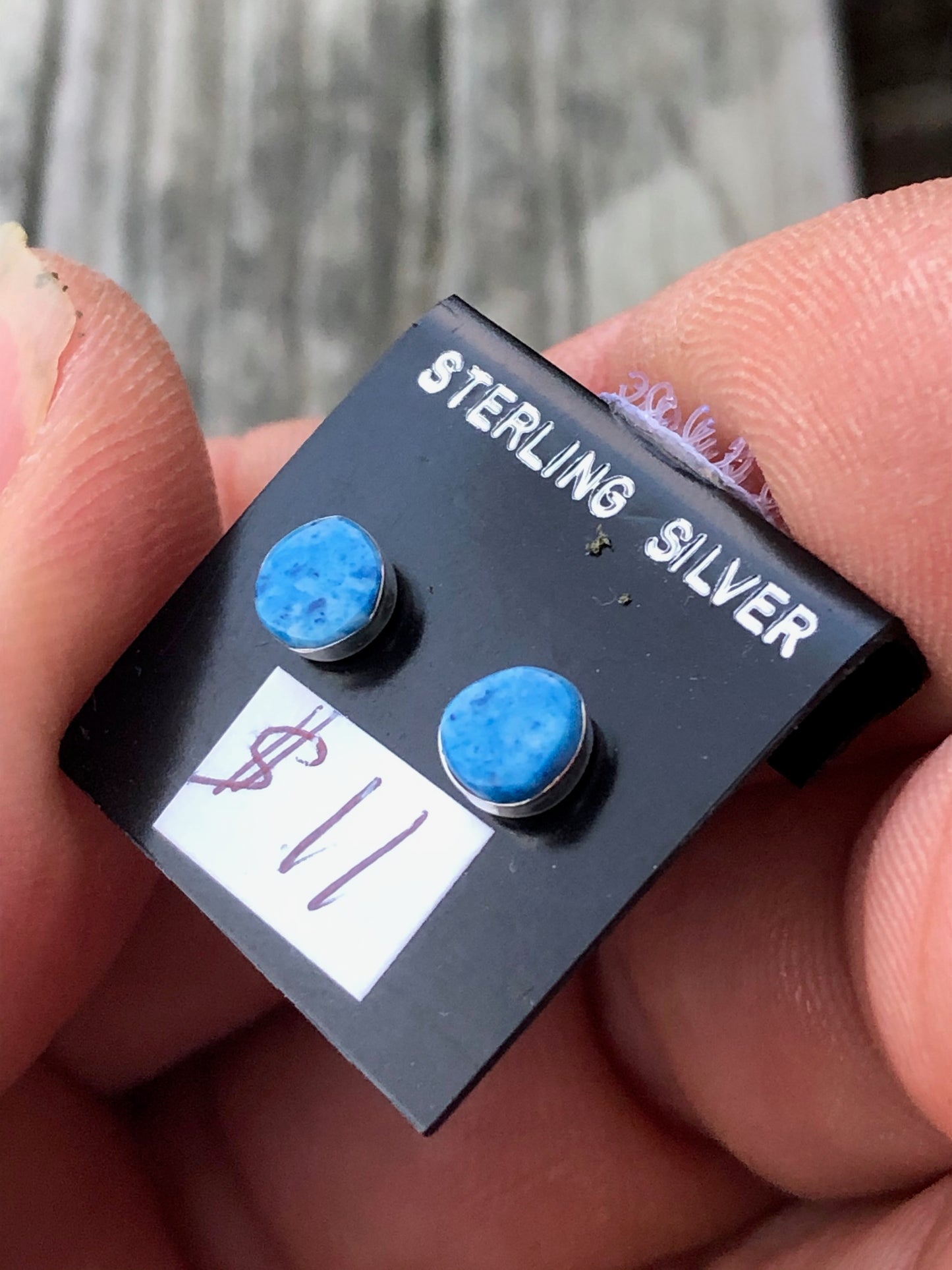 Zuni Beautiful Lapis and Sterling Silver stud