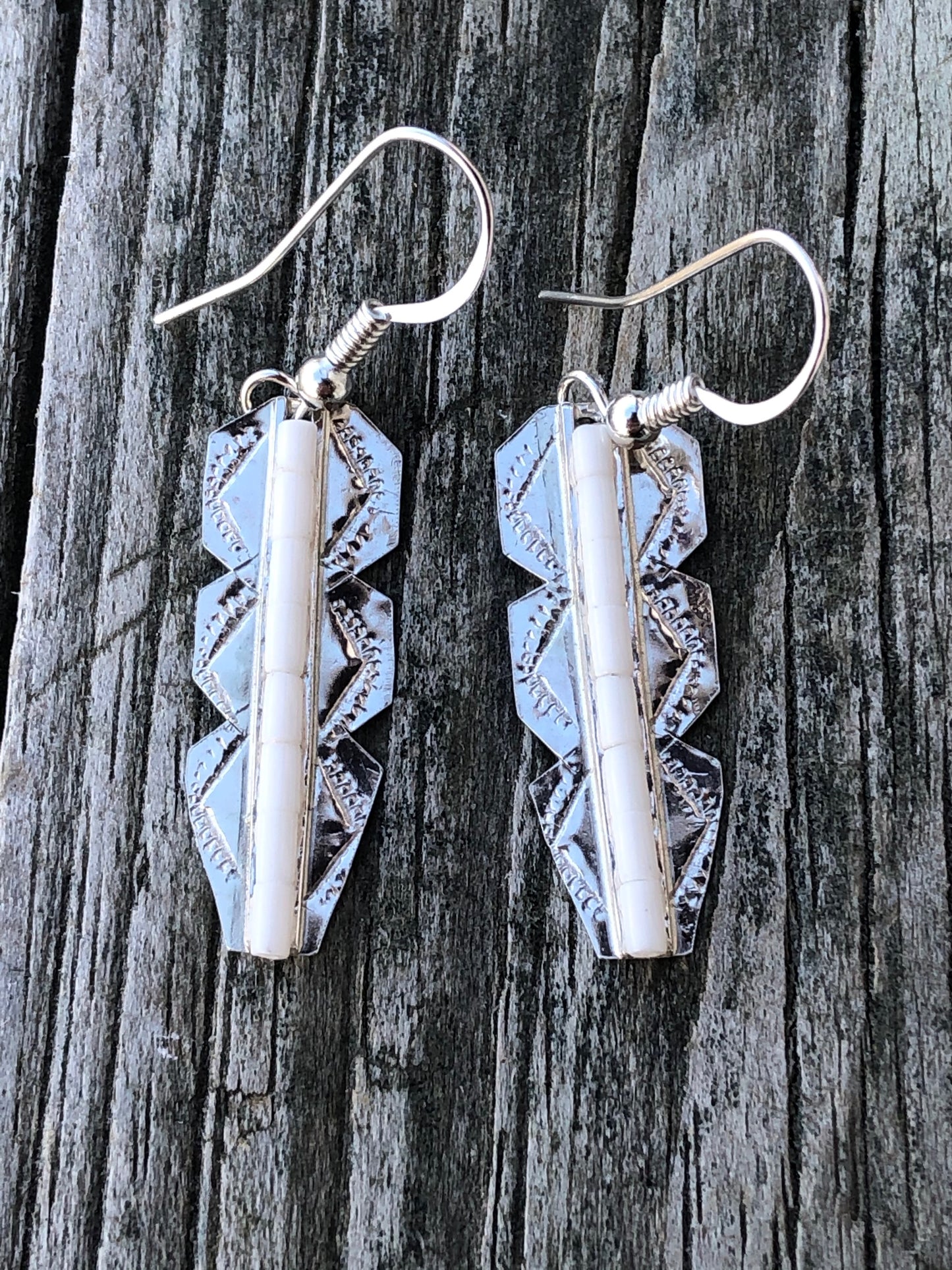 Navajo Stamped Sterling silver stone center earrings