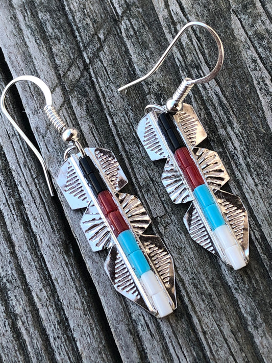 Navajo Stamped Sterling silver stone center earrings