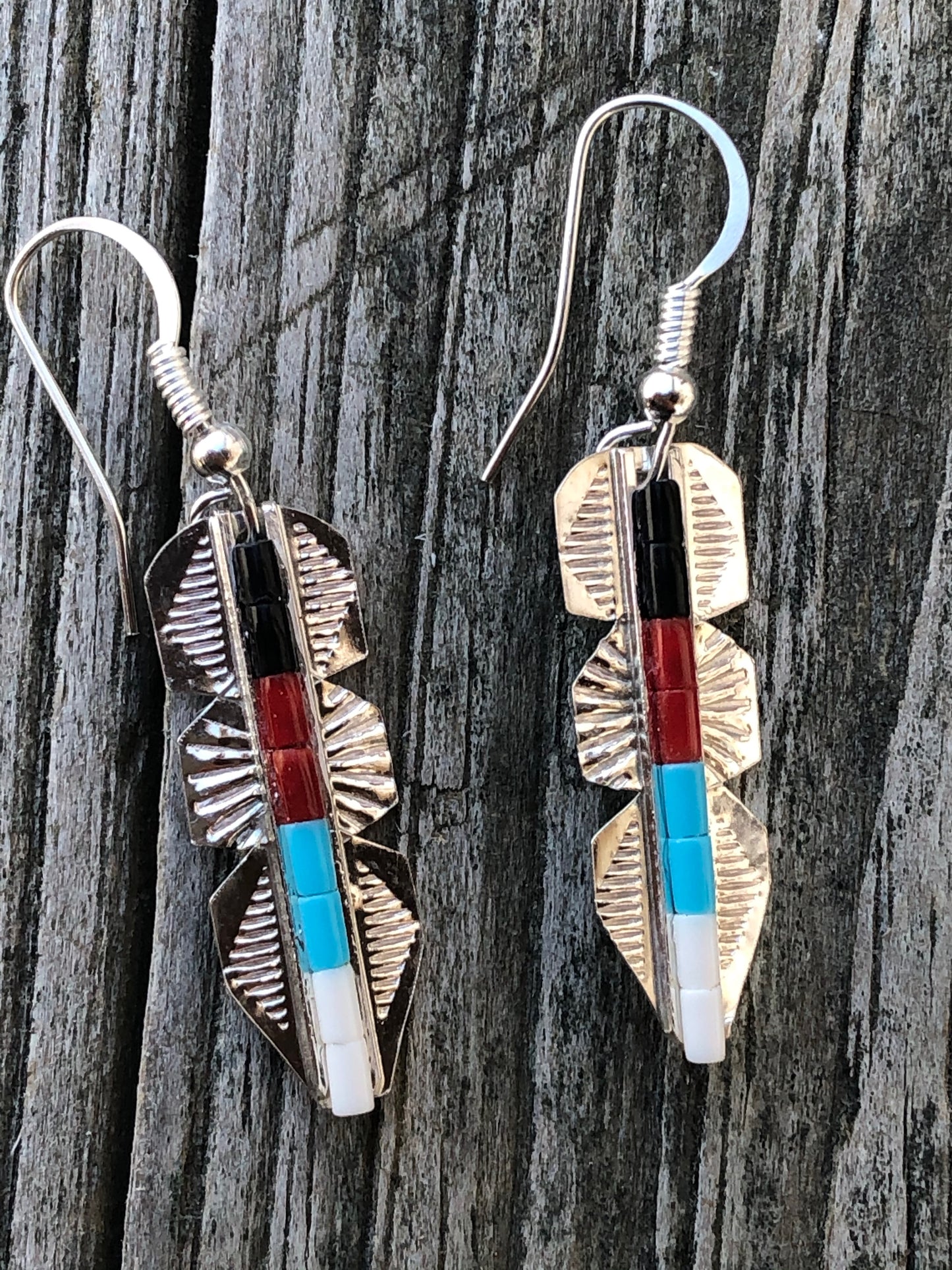 Navajo Stamped Sterling silver stone center earrings