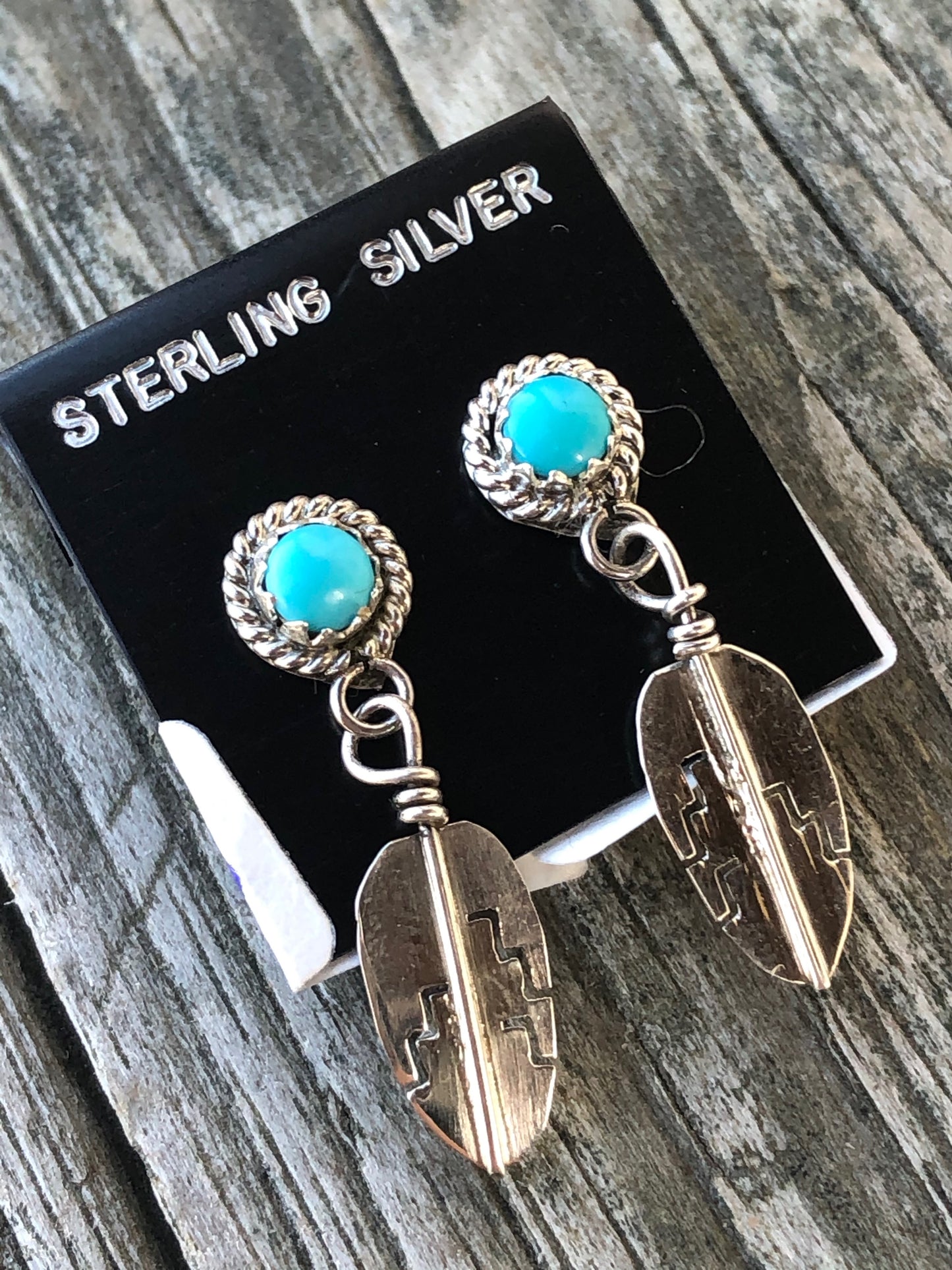 Navajo Turquoise Post handmade Sterling Silver feather post earrings