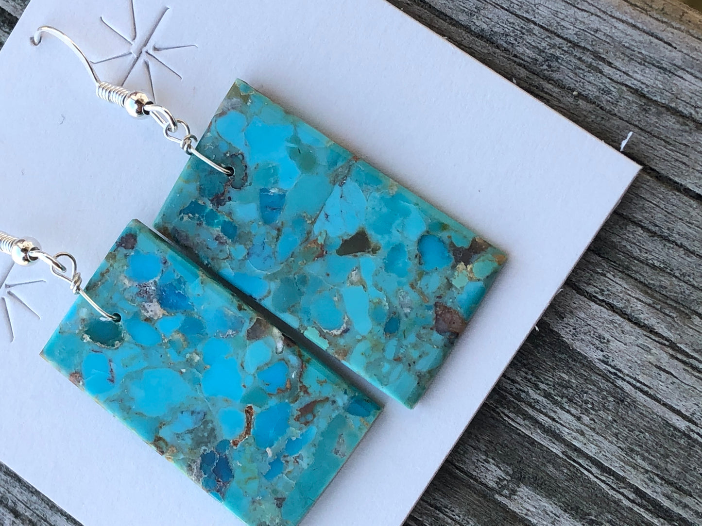 Navajo turquoise and sterling silver Rectangle slab earrings