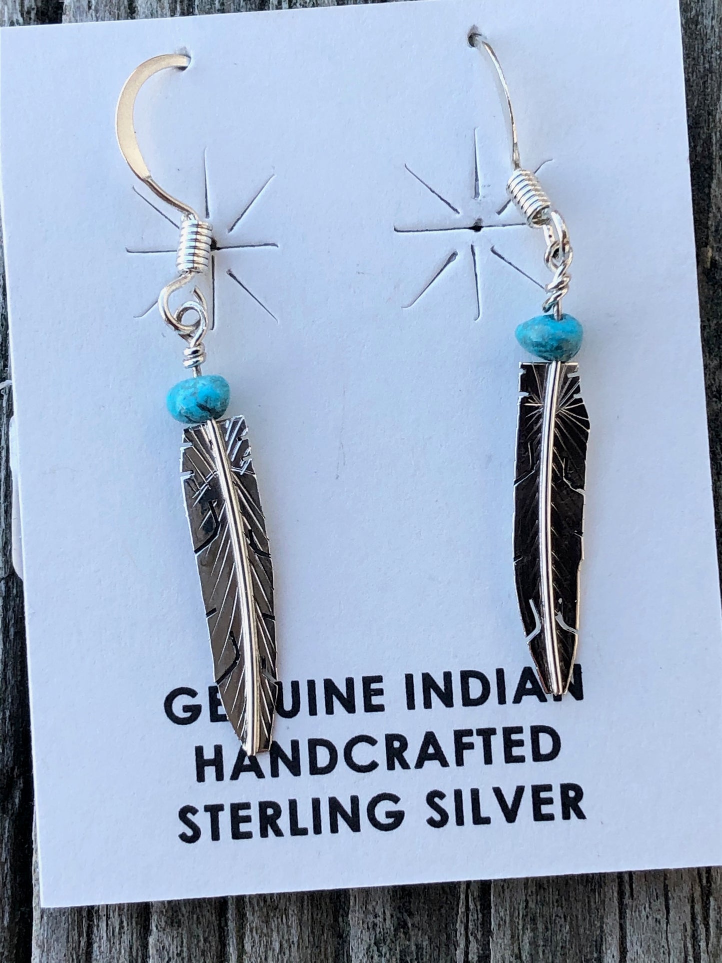 Navajo Sterling silver feather with turquoise nugget earrings