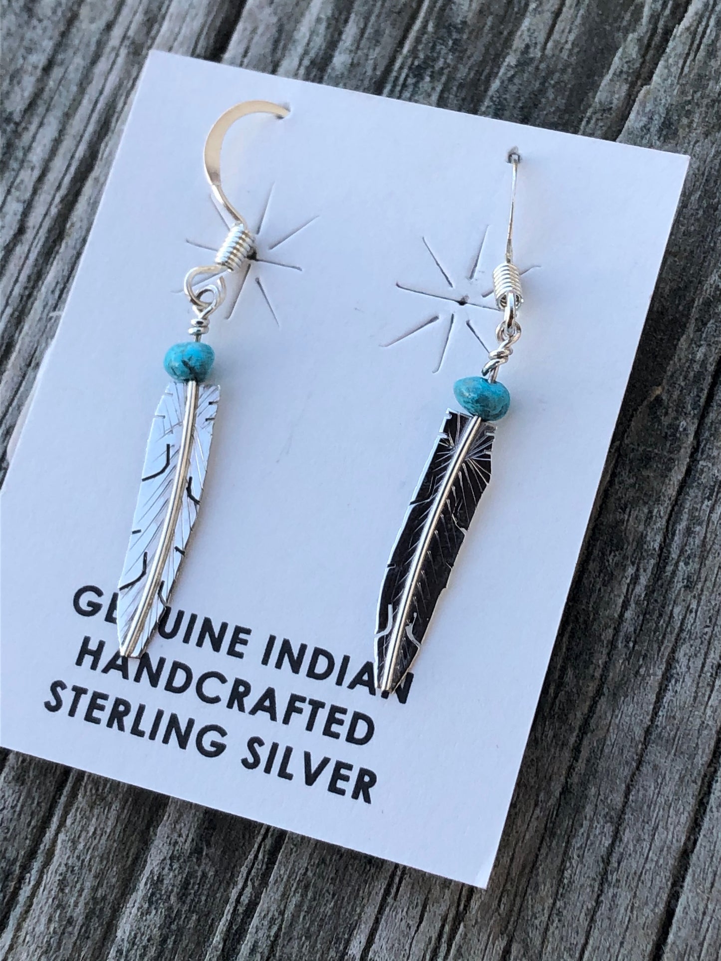 Navajo Sterling silver feather with turquoise nugget earrings