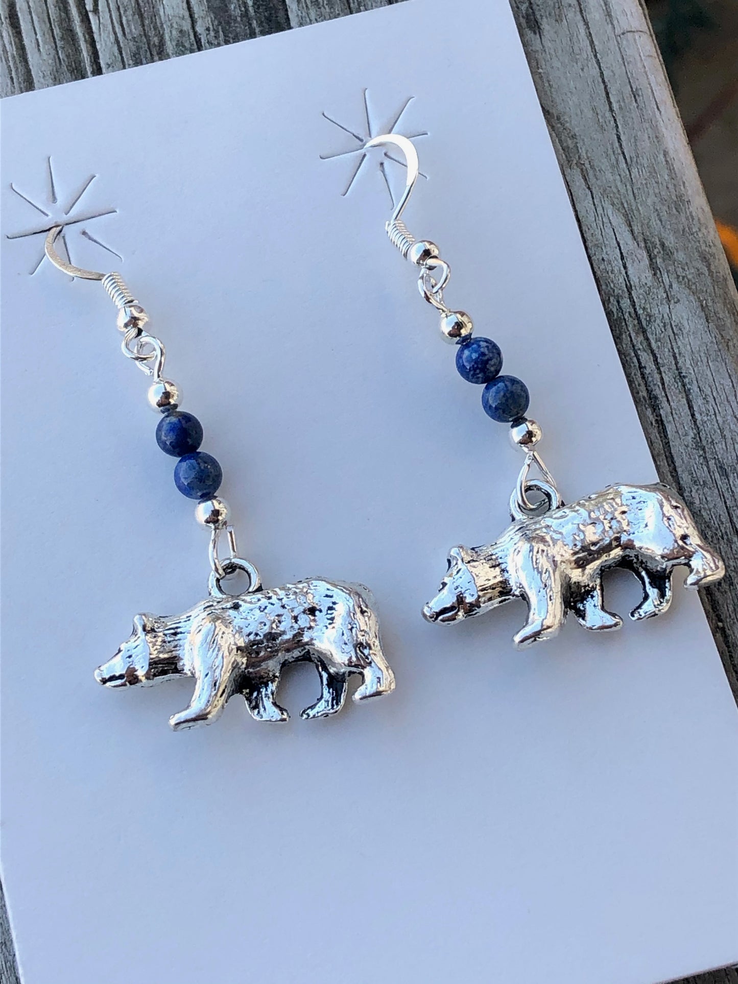 Navajo Lapis and Sterling Silver Carved Bear pendant earrings