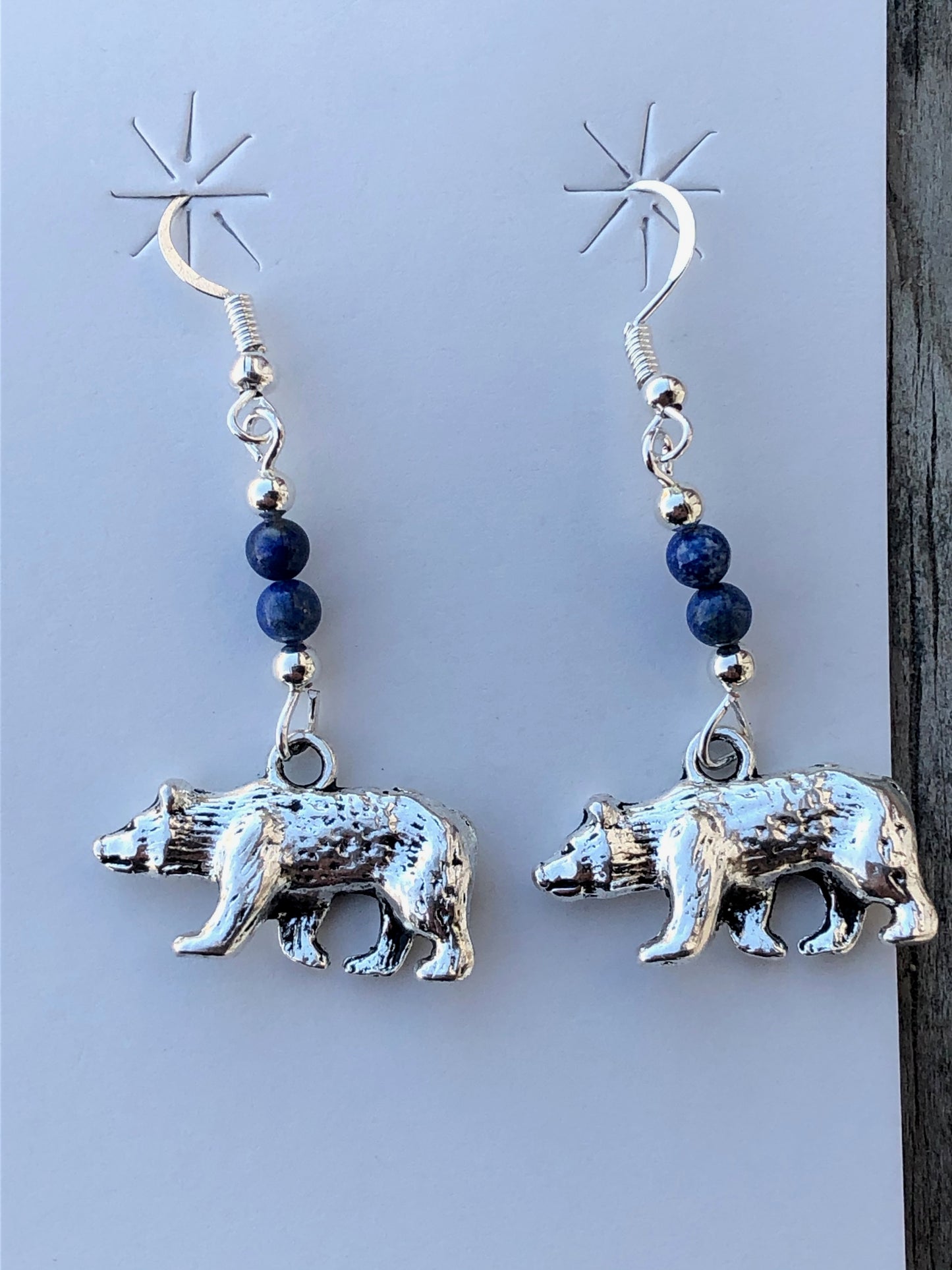 Navajo Lapis and Sterling Silver Carved Bear pendant earrings