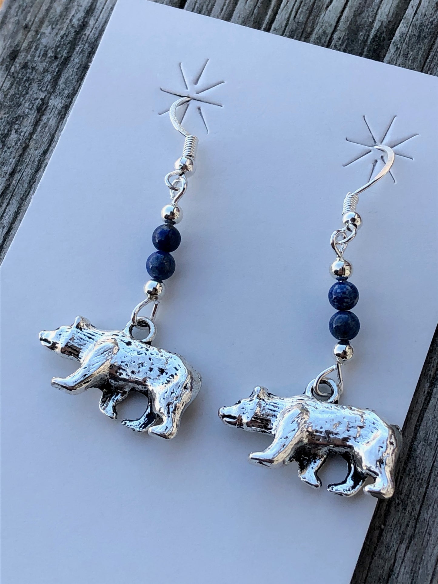 Navajo Lapis and Sterling Silver Carved Bear pendant earrings