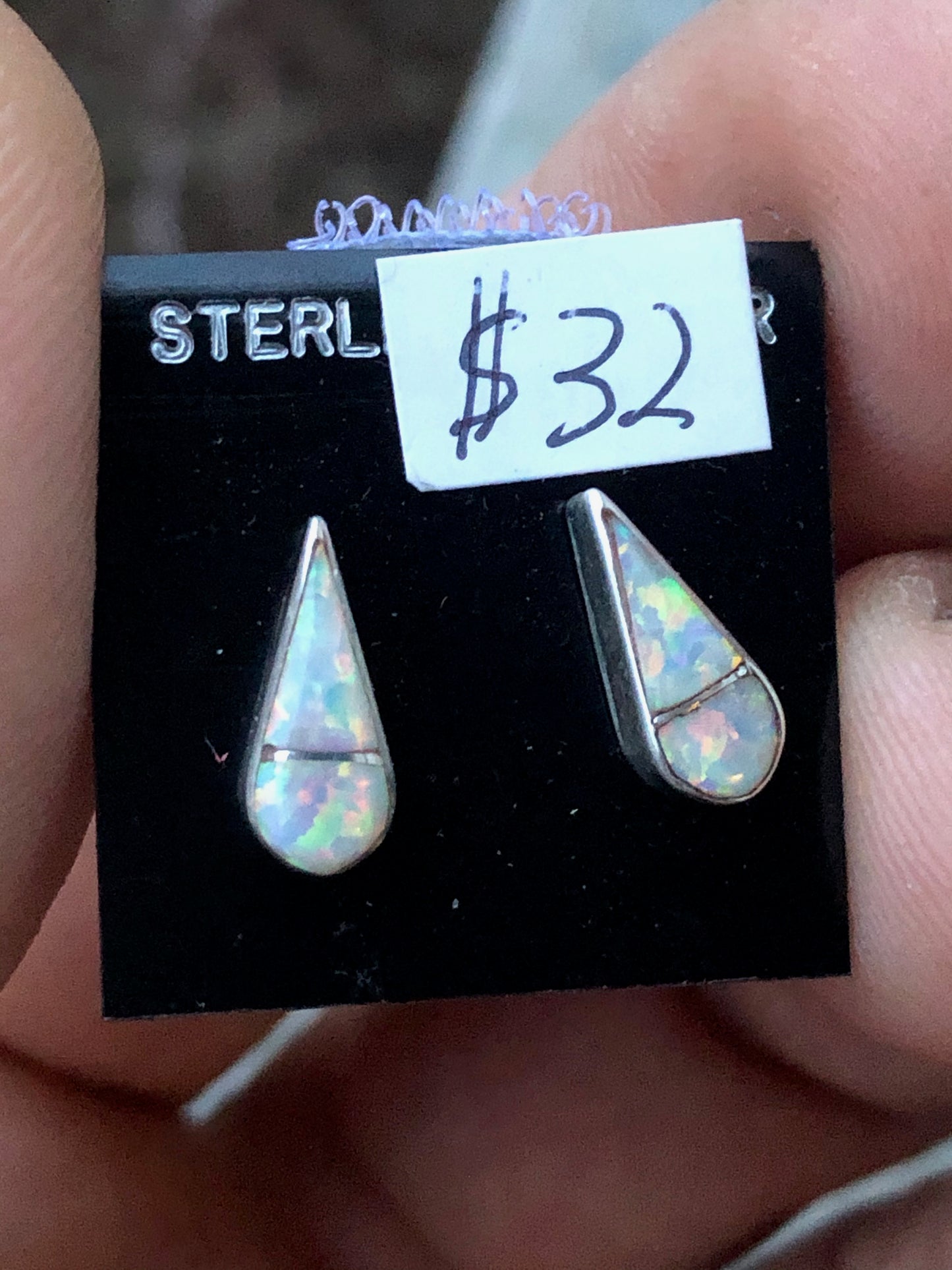 Navajo Tear Drop Opal Sterling Silver Stud