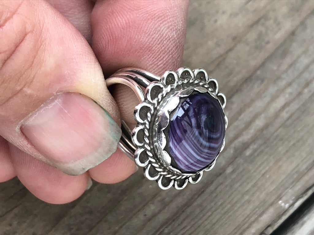 Wampum Fancy border round ring