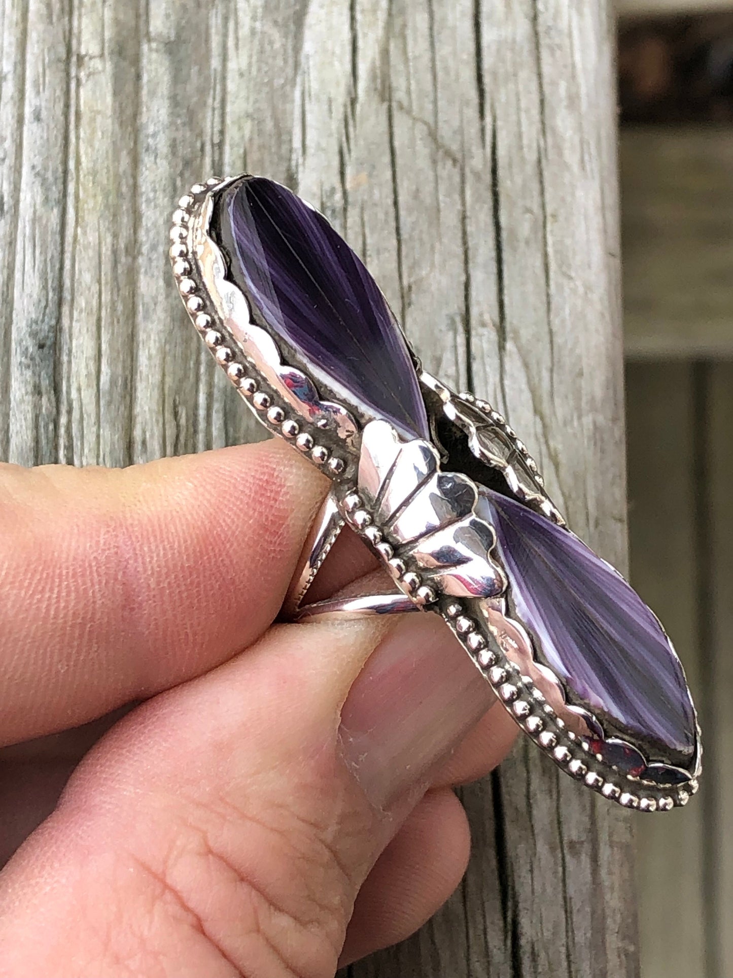 Wampum Double Crocus Petals Sterling Silver Ring