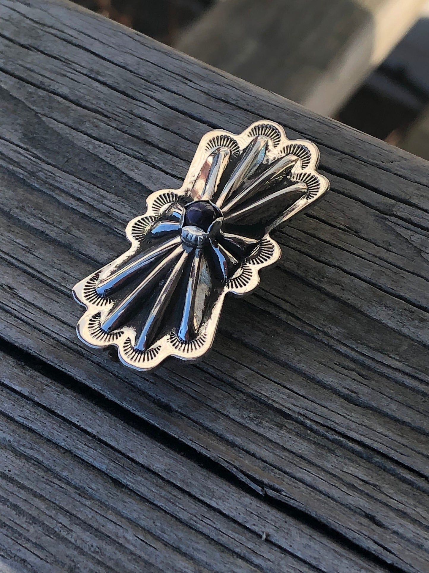 Old fashion butterfly Concho hair barrette with wampum setting.