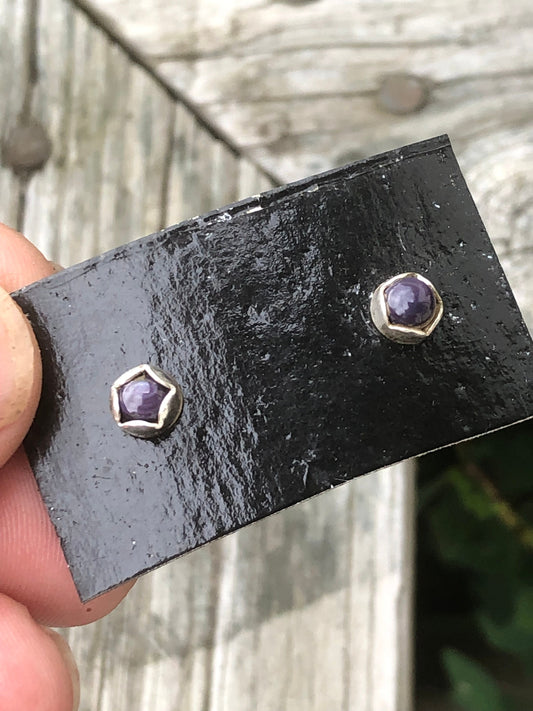 Petite wampum stud scalloped bezel earrings.