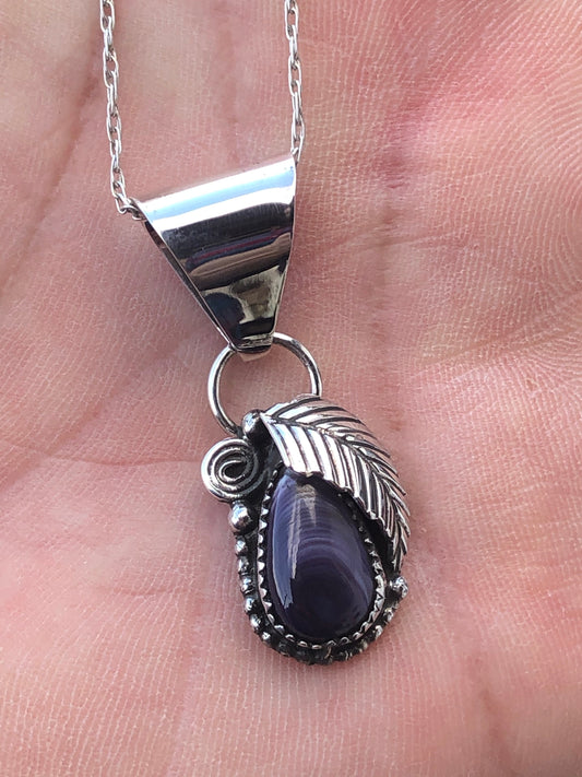 Wampum Sterling Silver Tear Leaf Pendant