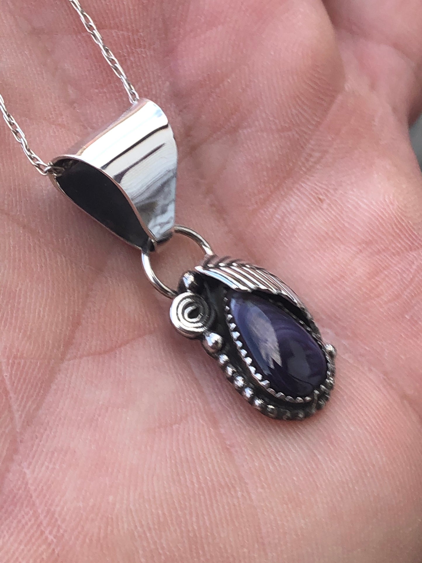 Wampum Sterling Silver Tear Leaf Pendant