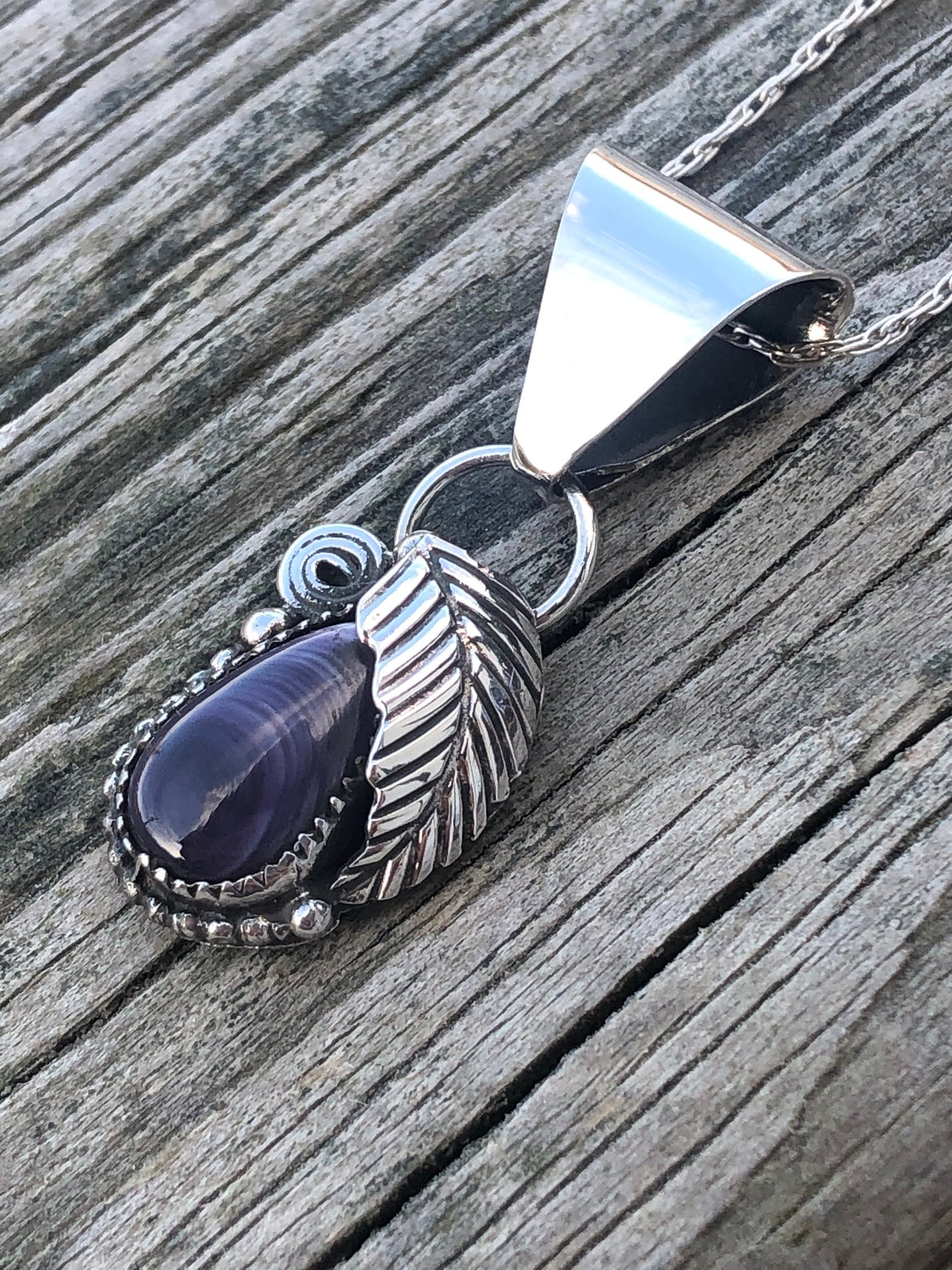 Wampum Sterling Silver Tear Leaf Pendant