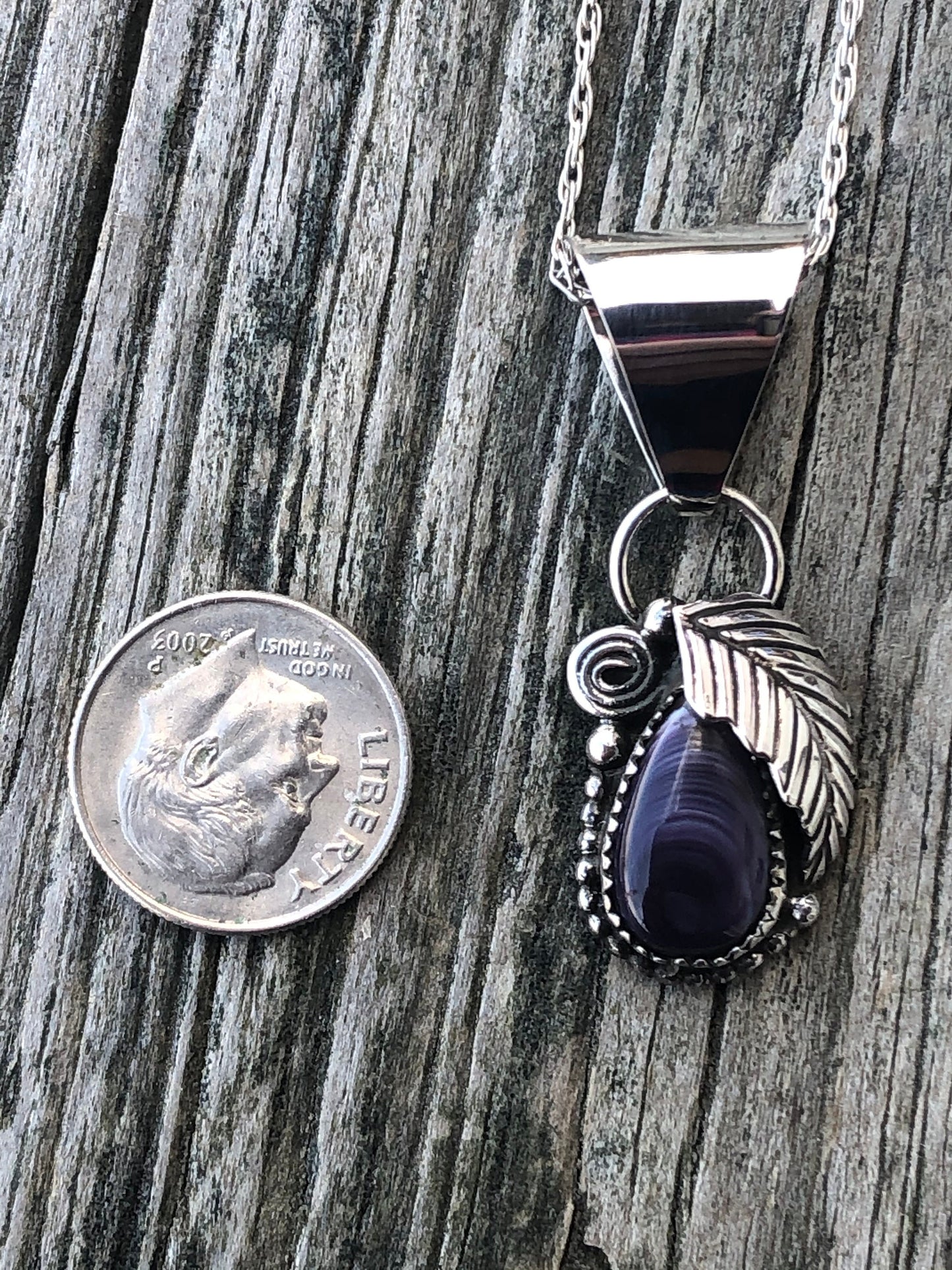 Wampum Sterling Silver Tear Leaf Pendant