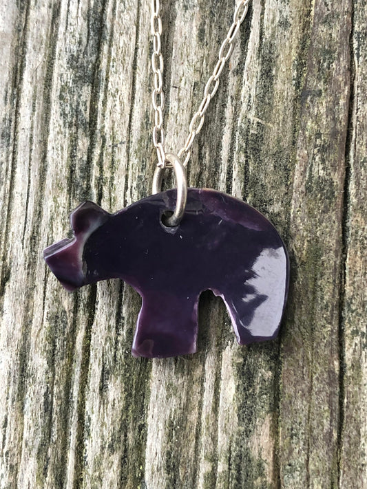 Wampum Bear Animal Pendant Necklace.