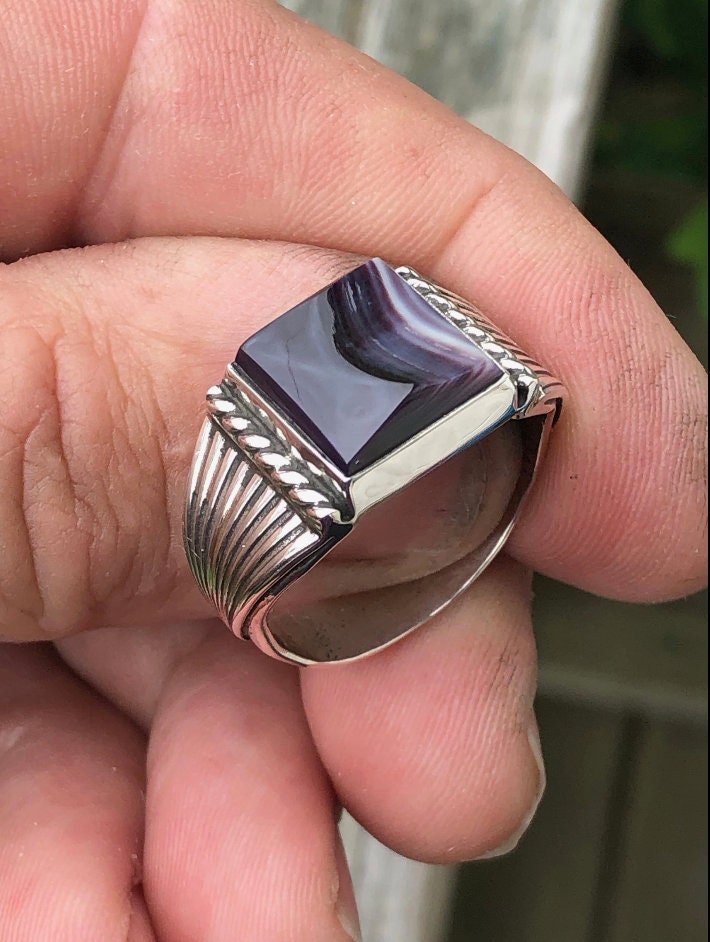 Wampum Square Mens Ring with Sterling Silver