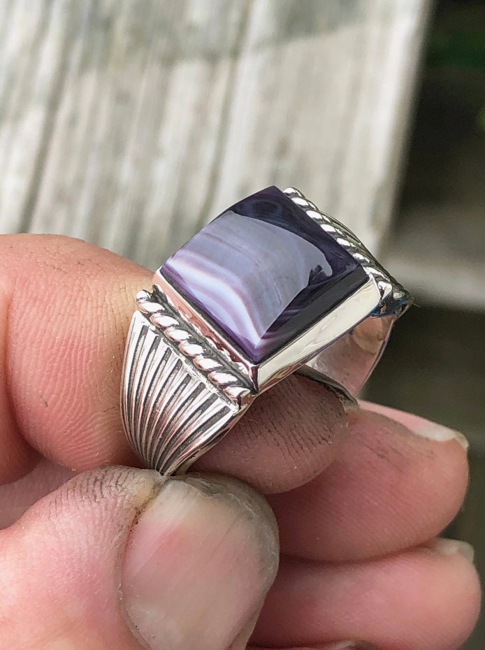 Wampum Square Mens Ring with Sterling Silver