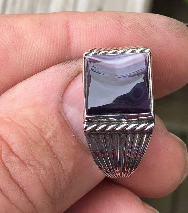 Wampum Square Mens Ring with Sterling Silver