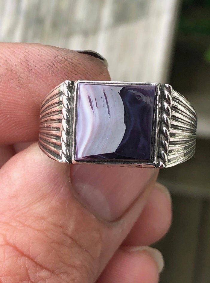 Wampum Square Mens Ring with Sterling Silver