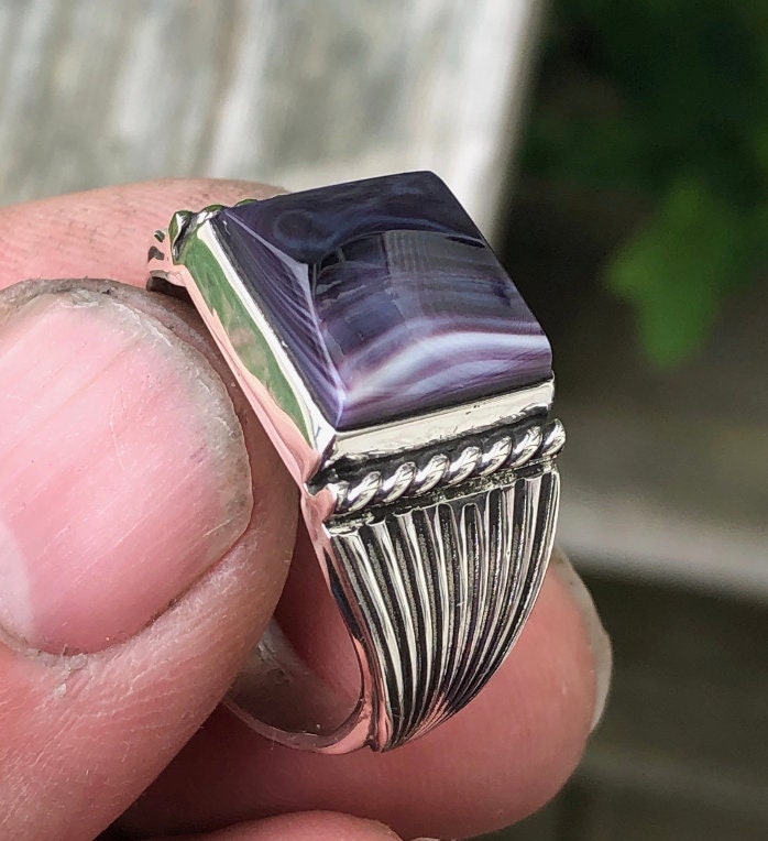 Wampum Square Mens Ring with Sterling Silver