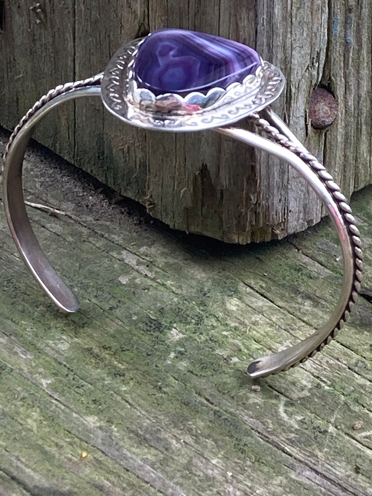 Wampum and Sterling Silver Free form stamped Bracelet