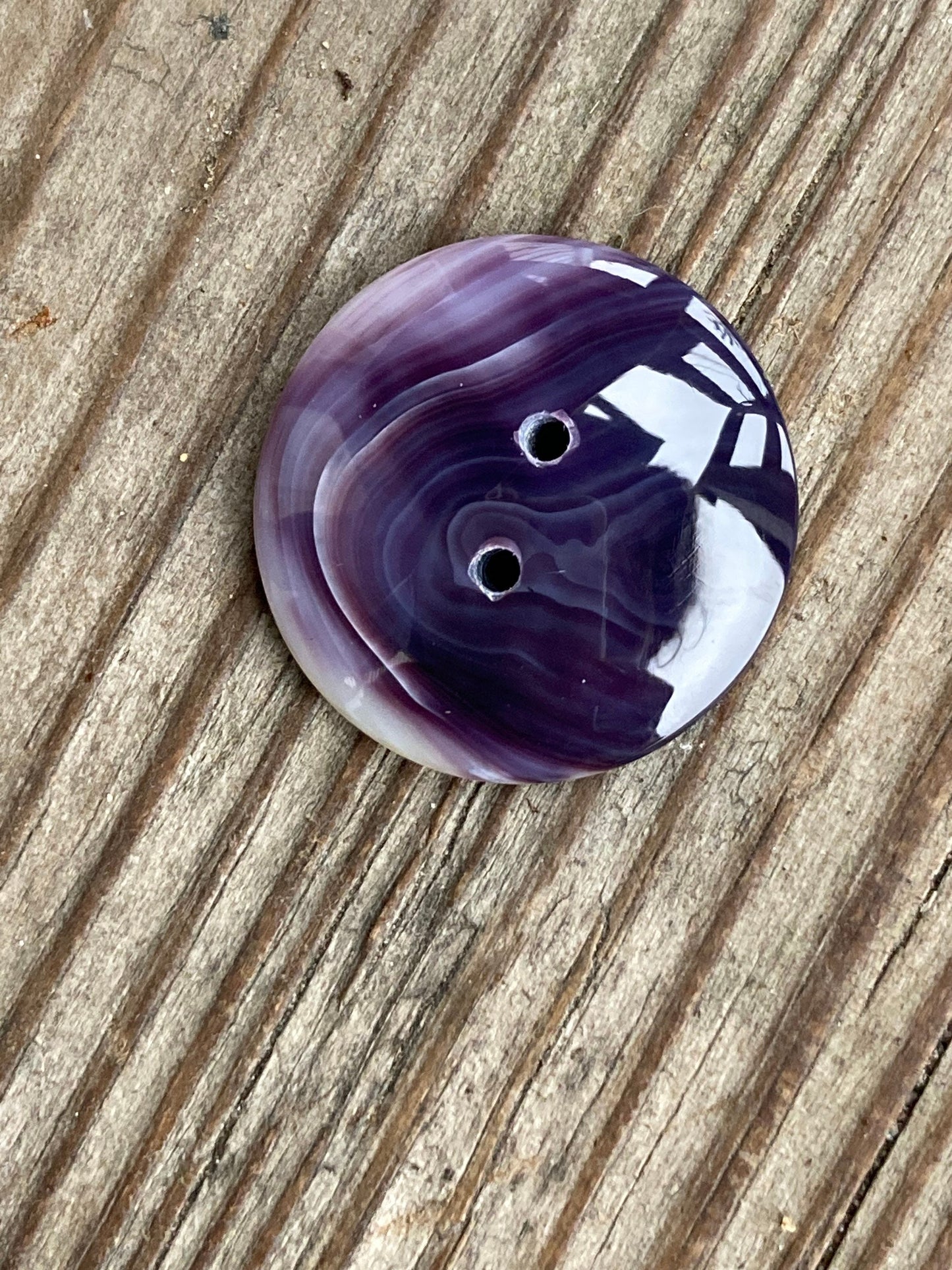 1 High polish perfect circle Wampum button two holes