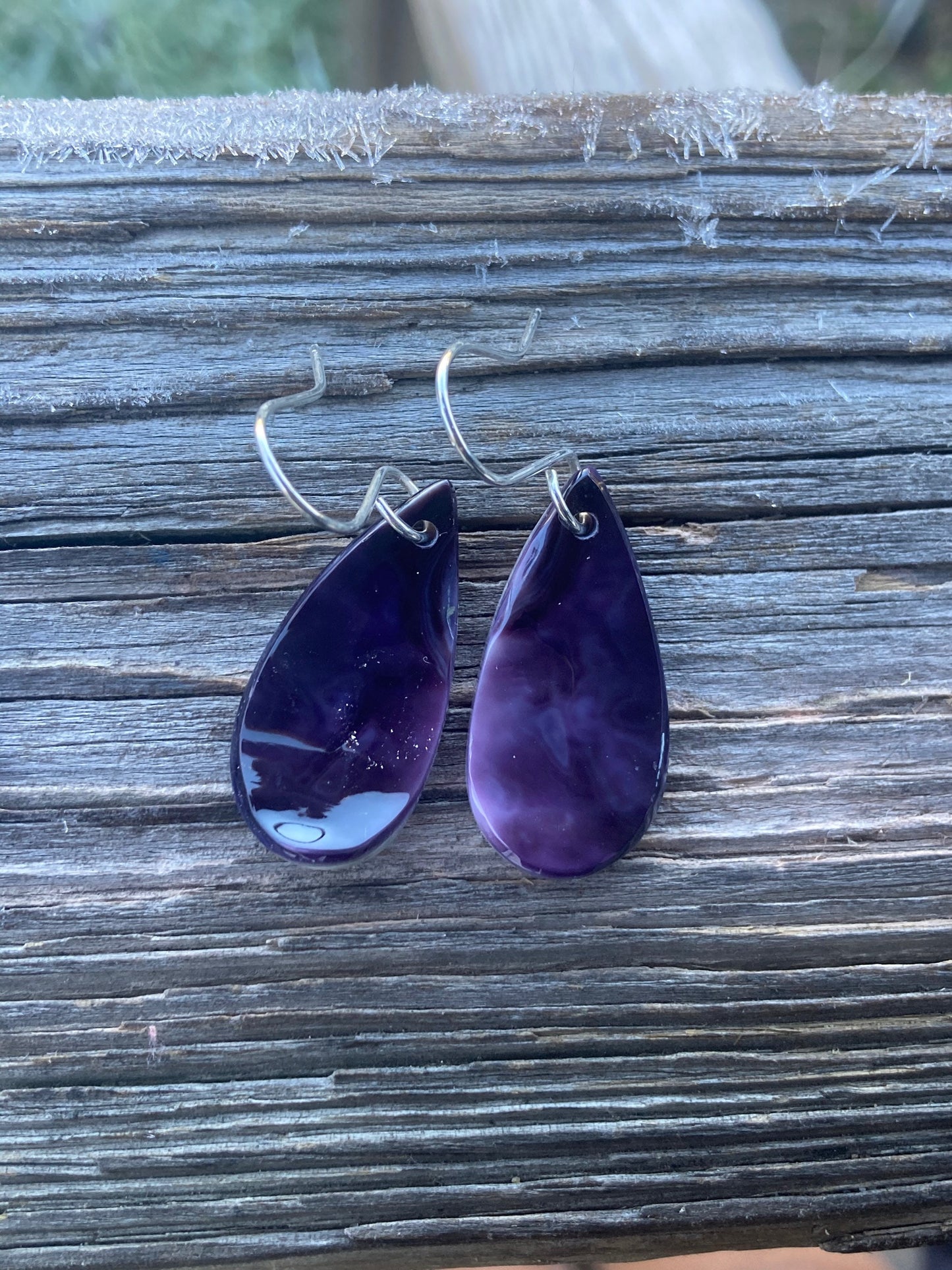 Wampum small convex Tear Drop Earrings and necklaces