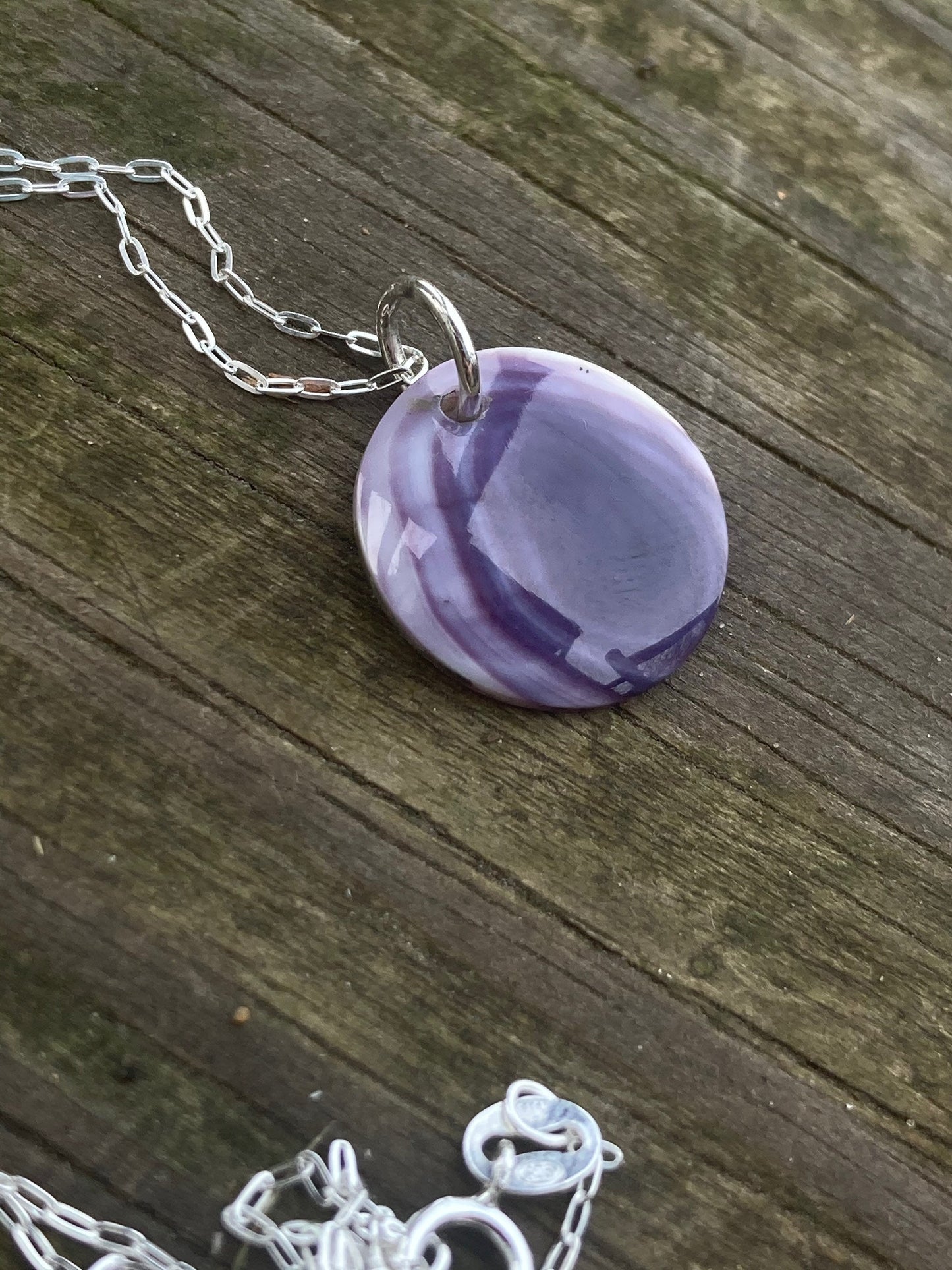 Wampum Circle necklace with sterling silver chain.
