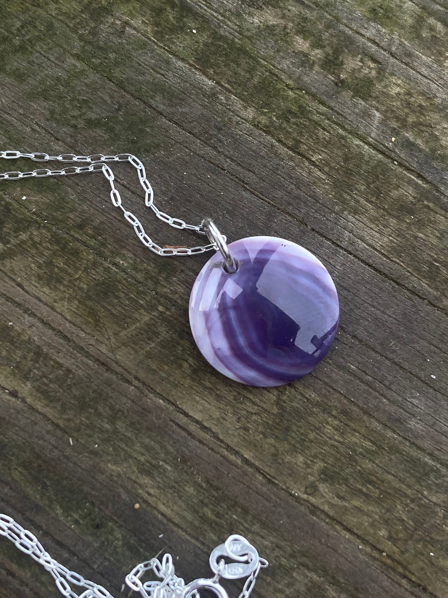 Wampum Circle necklace with sterling silver chain.